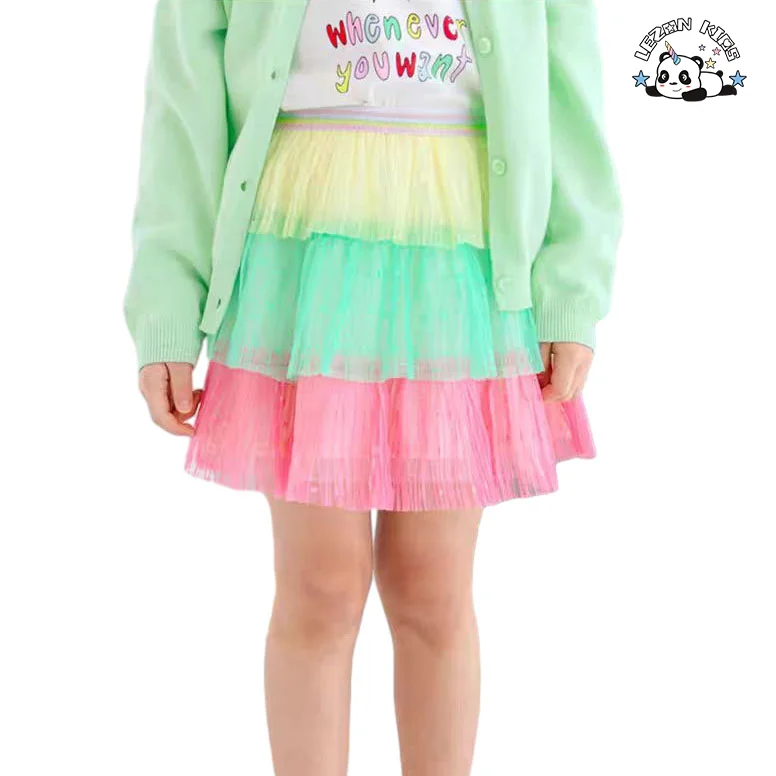 LEZONKIDS - Atacado de Novo Produto saia mini tutu de tule macio colorido personalizado de três camadas para meninas crianças